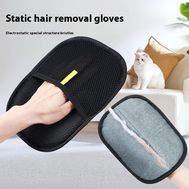 Deshedding glove brushing a dog